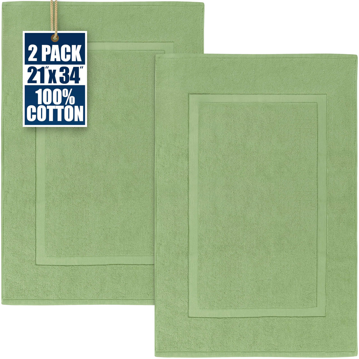 Utopia Towels Cotton Banded Rug front view in sage green; highly absorbent bath mat.