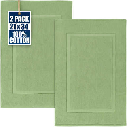 Utopia Towels Cotton Banded Rug front view in sage green; highly absorbent bath mat.
