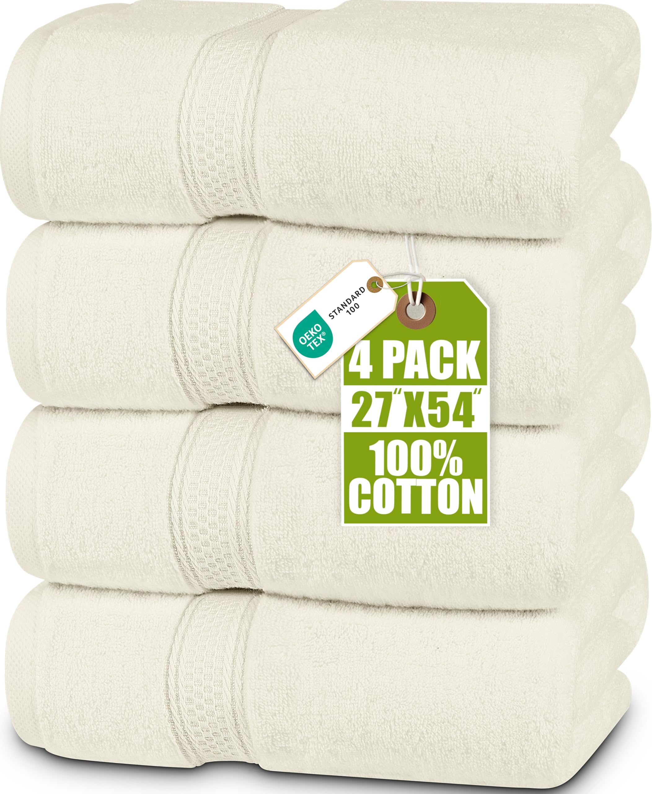 Utopia Towels four-pack ivory bath towels, plush and absorbent for daily use