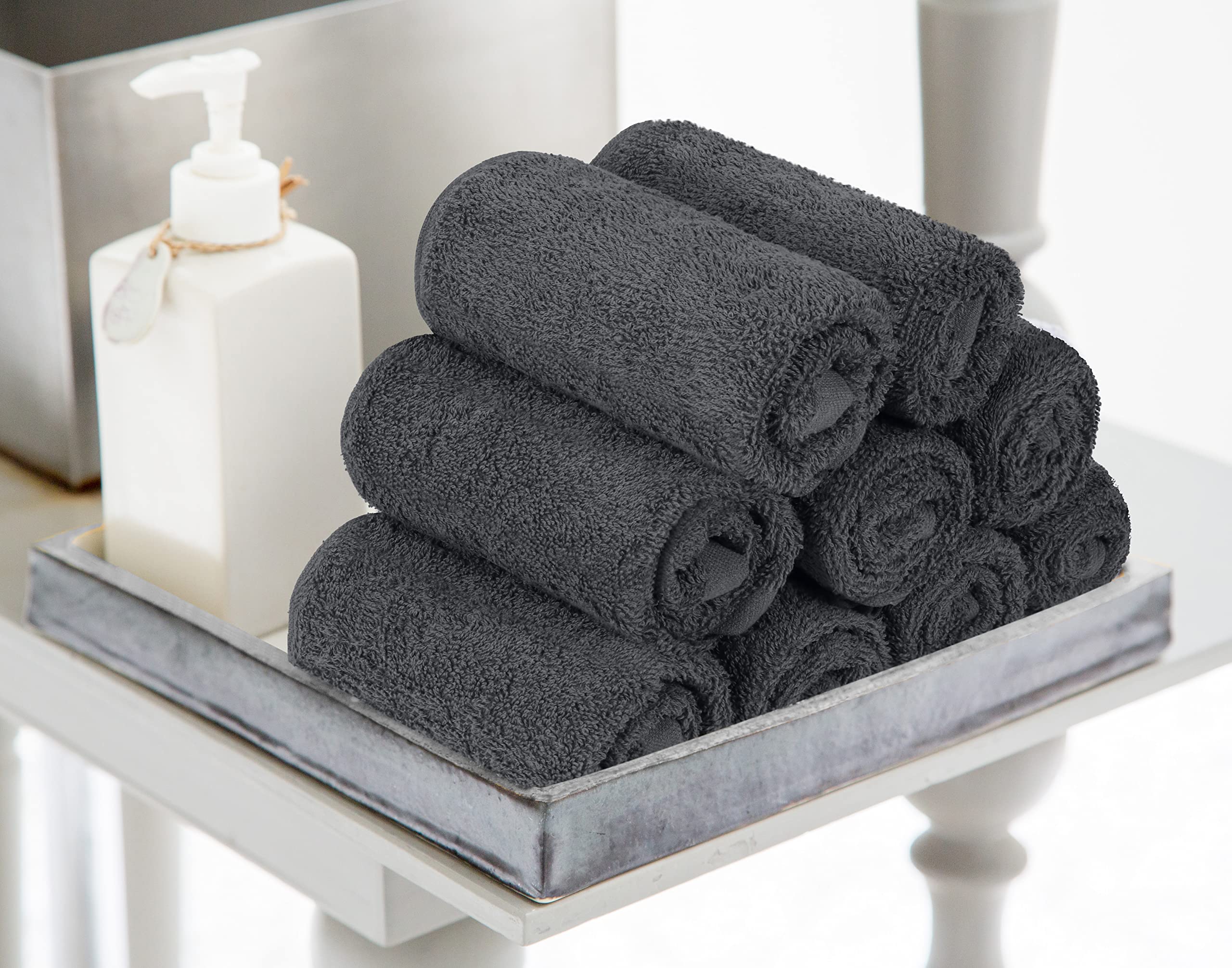Utopia Towels grey washcloths with soft-touch appeal.