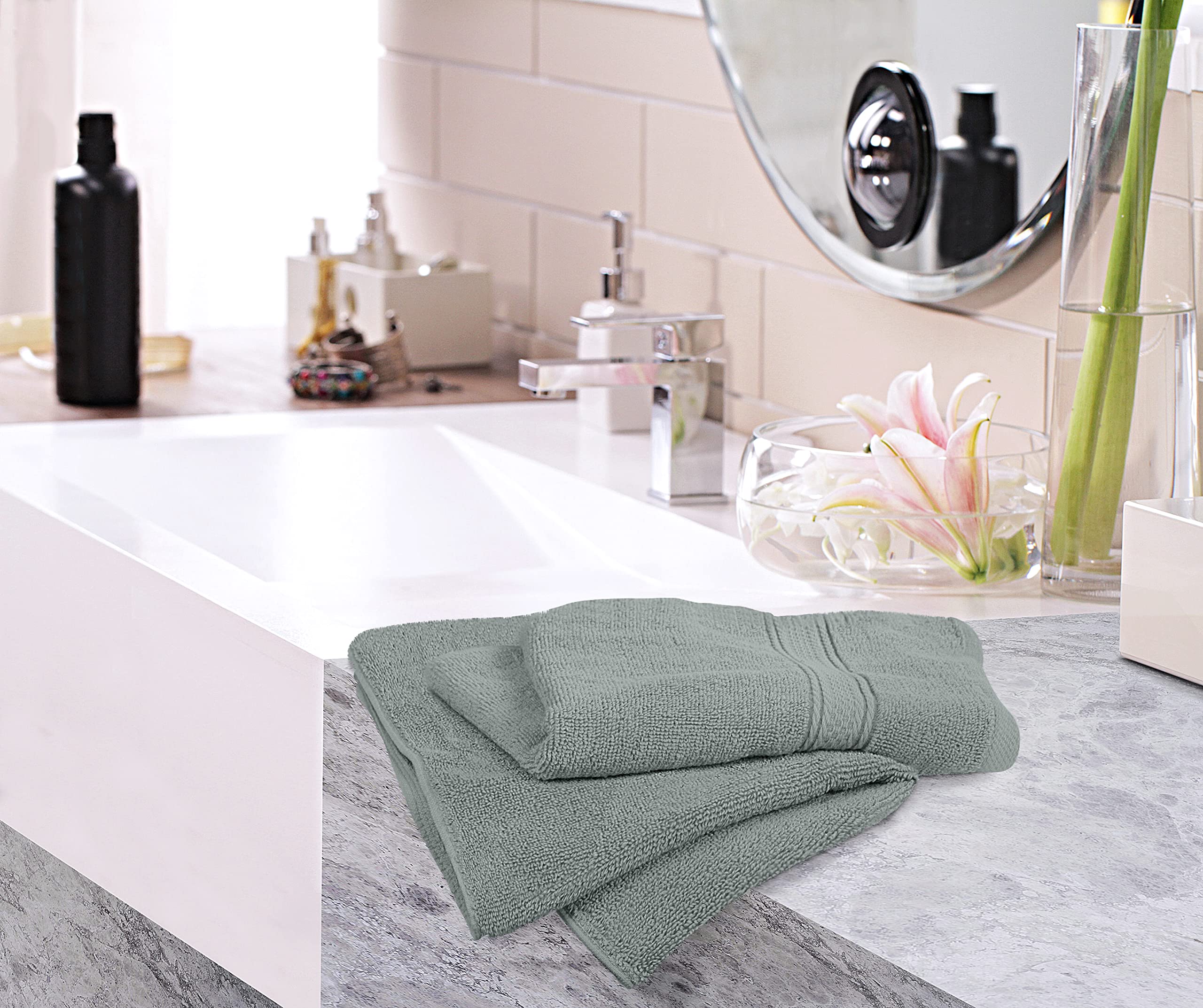 Utopia Towels in a hotel-spa style bathroom suggesting a luxe guest experience.