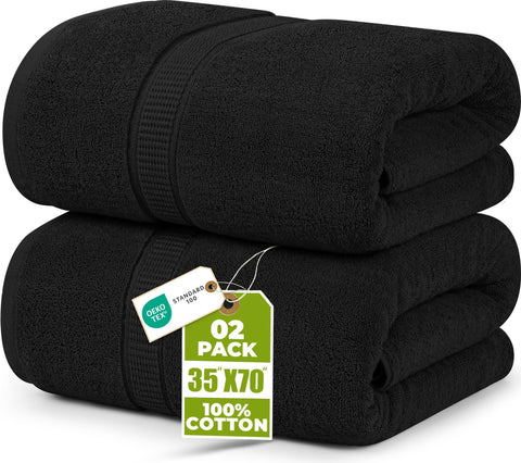 Utopia Towels jumbo bath sheet in black shows plush size and luxury.