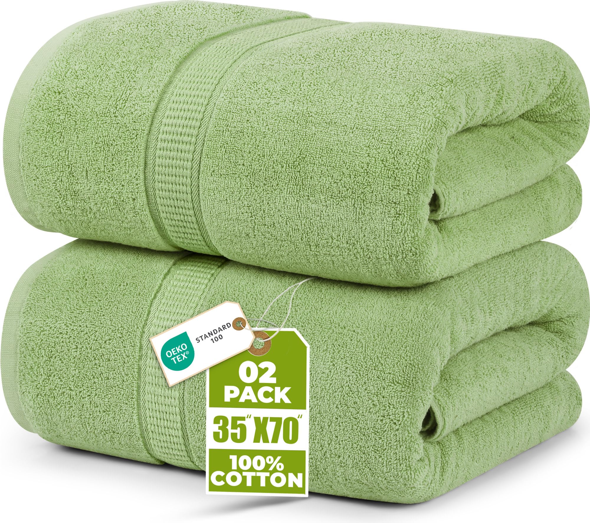 Utopia Towels Lux jumbo bath sheet 35x70 in sage green, oversized coverage for wrapping warmth