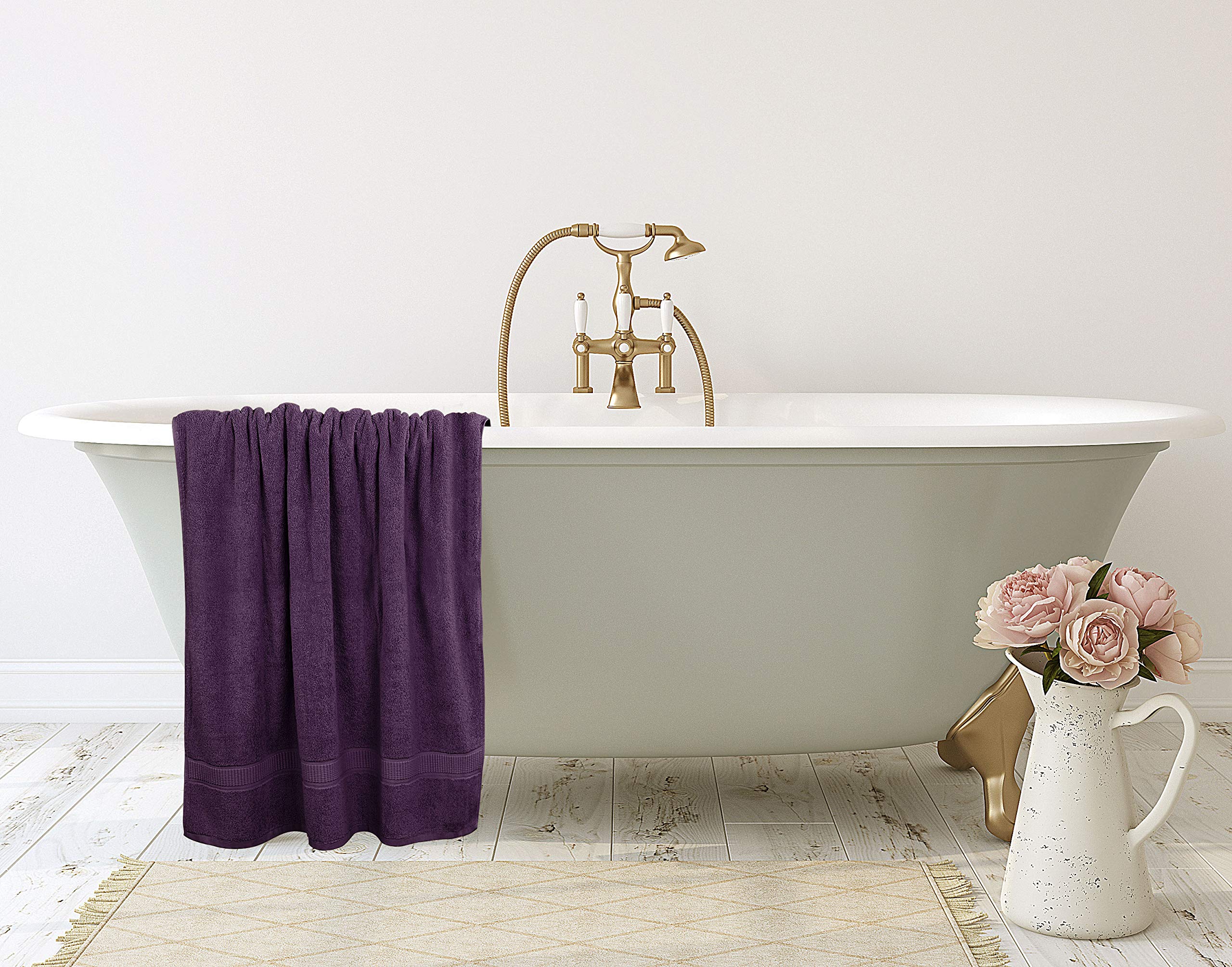 Utopia Towels care-ready plum jumbo bath sheet laundry friendly.
