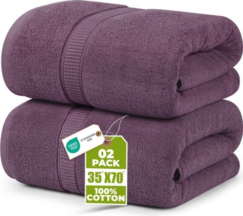 Utopia Towels plum jumbo bath sheet folded to show generous coverage.