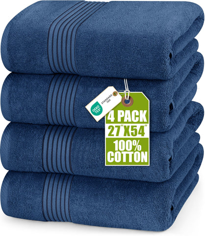 Utopia Towels luxury bath towel set in navy, four-pack, soft and absorbent.