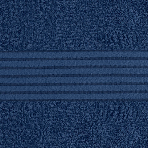 Utopia Towels navy towels flat lay highlighting generous size.