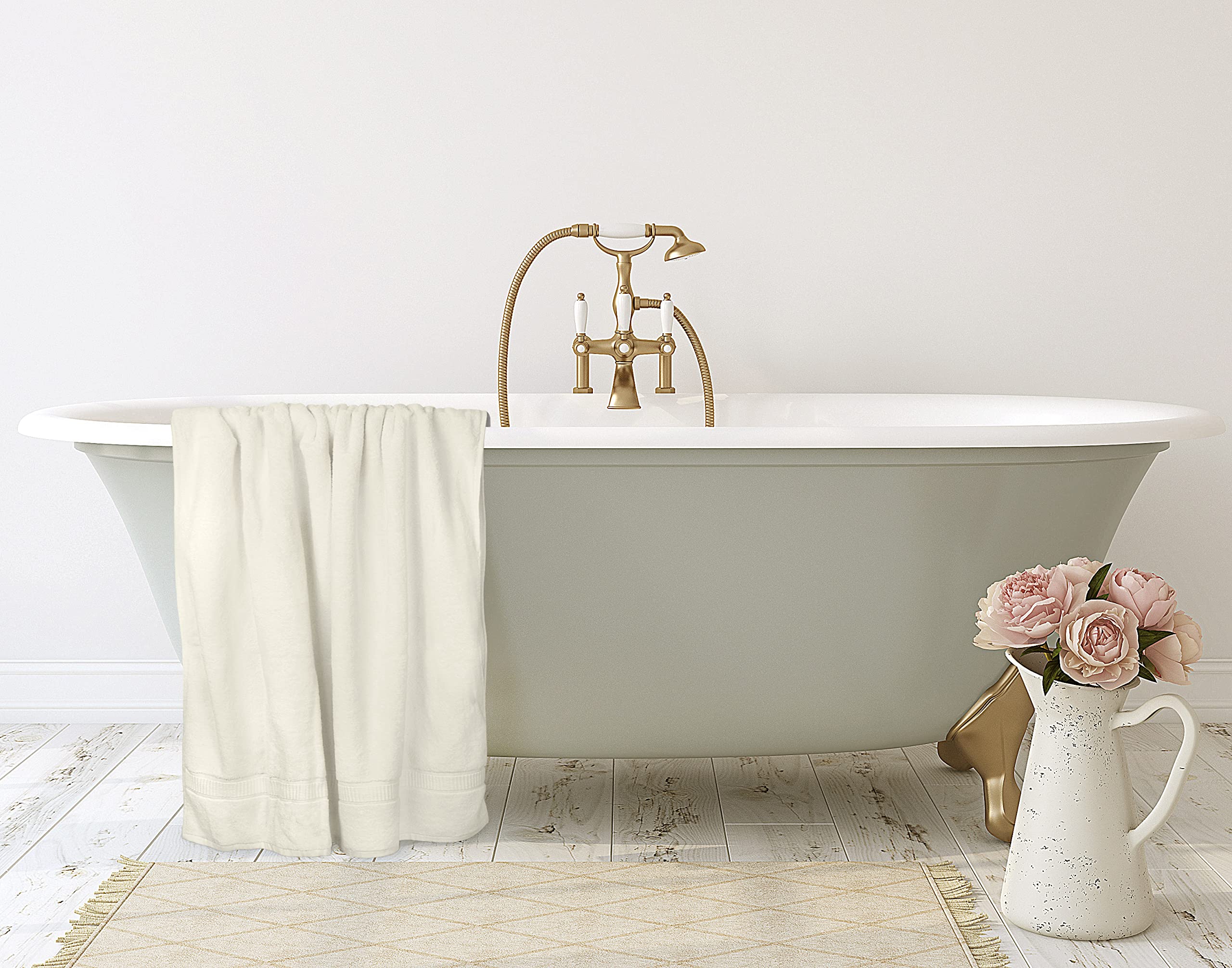 Utopia Towels displayed on rack highlighting generous coverage.
