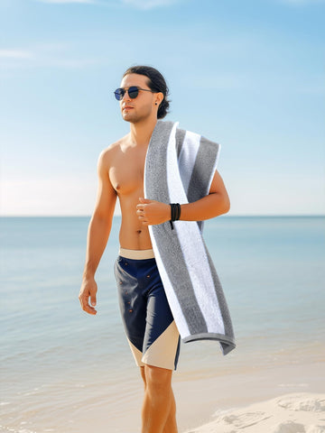 Utopia Towels gray-striped cabana towel for pool or bath applications.