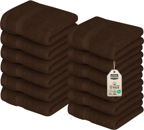 Utopia Towels premium wash cloths folded, 12x12 inch size, soft and inviting.