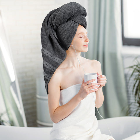 Close-up of Utopia Towels ring-spun cotton texture in grey.