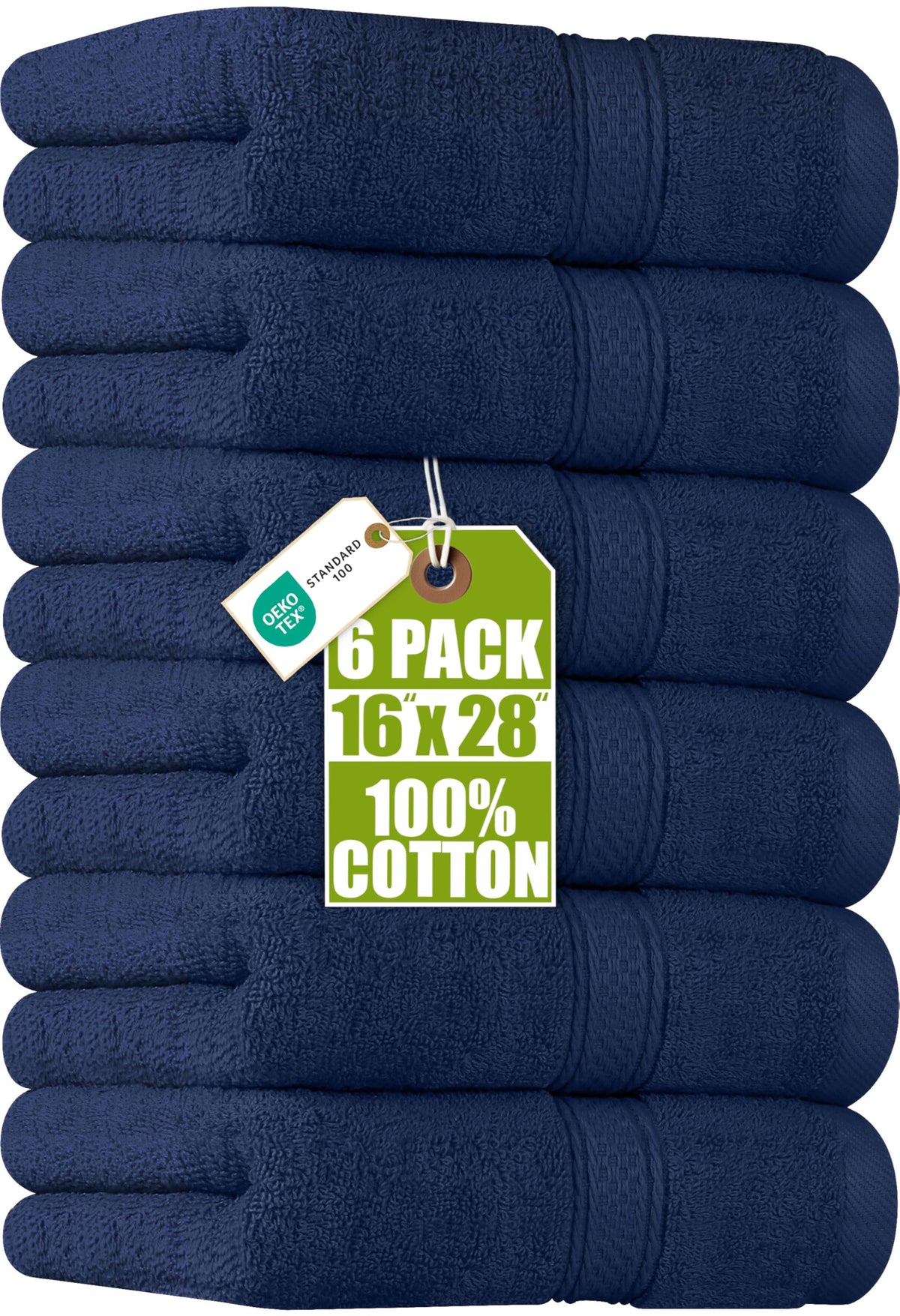 Utopia Towels six-pack hand towels in navy blue, 16x28 inches, for daily use and comfort.