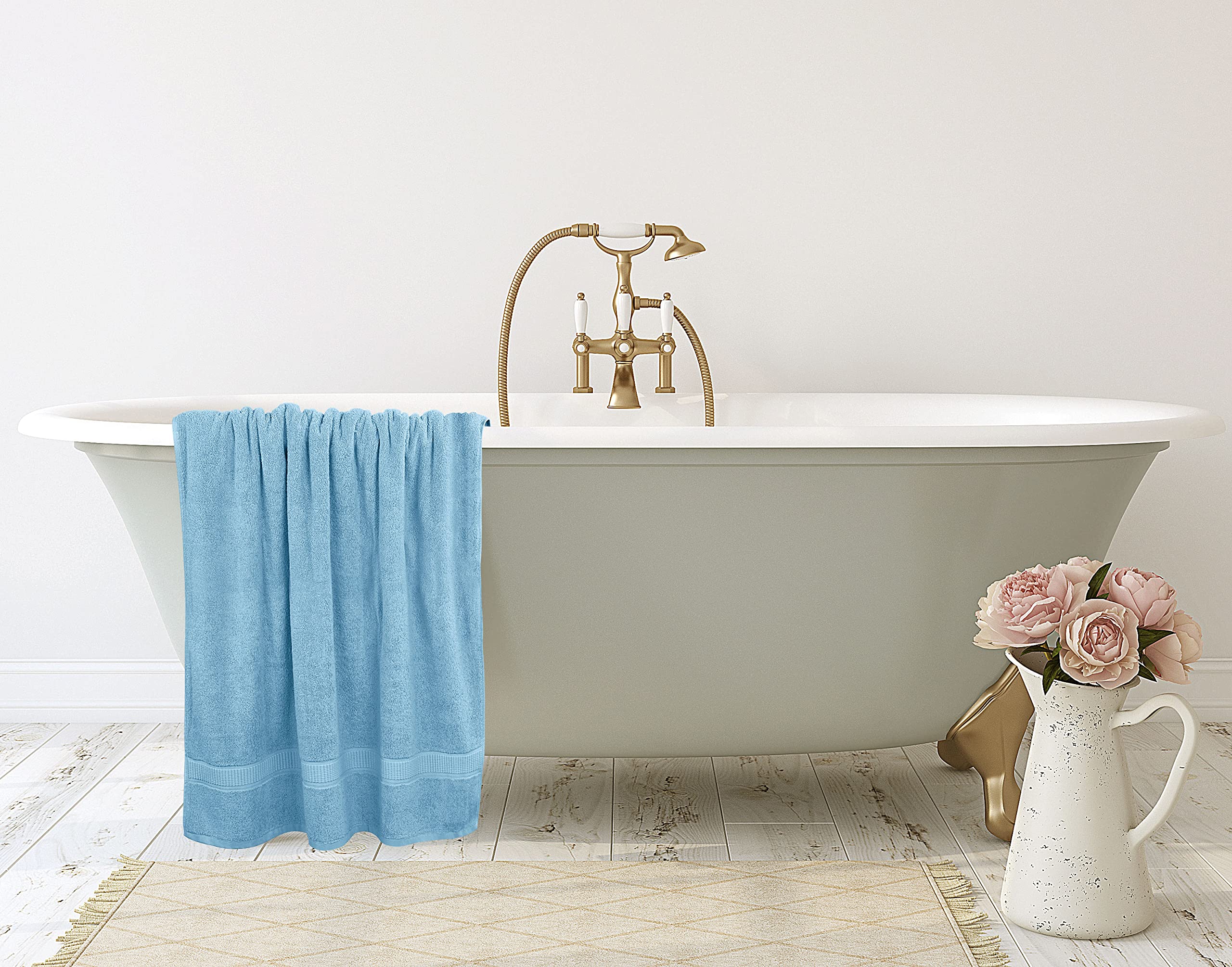Sky blue color and plush texture of Utopia Towels bath sheet
