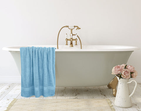Sky blue color and plush texture of Utopia Towels bath sheet