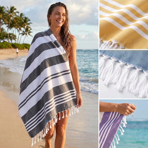 Utopia Towels stripe-woven pattern adds classic style at poolside.