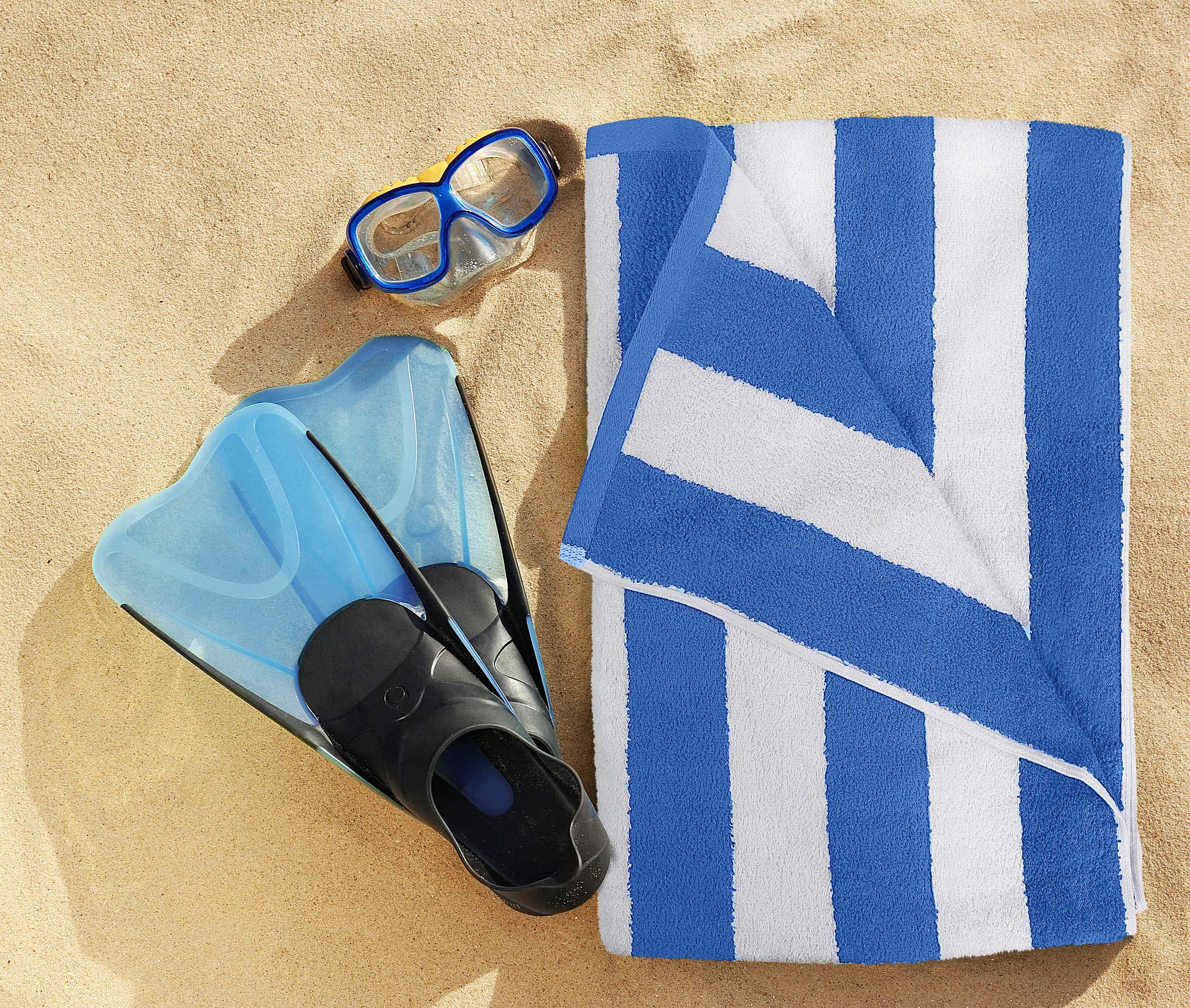 Utopia Towels blue stripe design adds a classic coastal style.