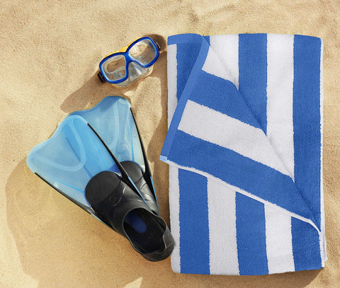 Utopia Towels blue stripe design adds a classic coastal style.