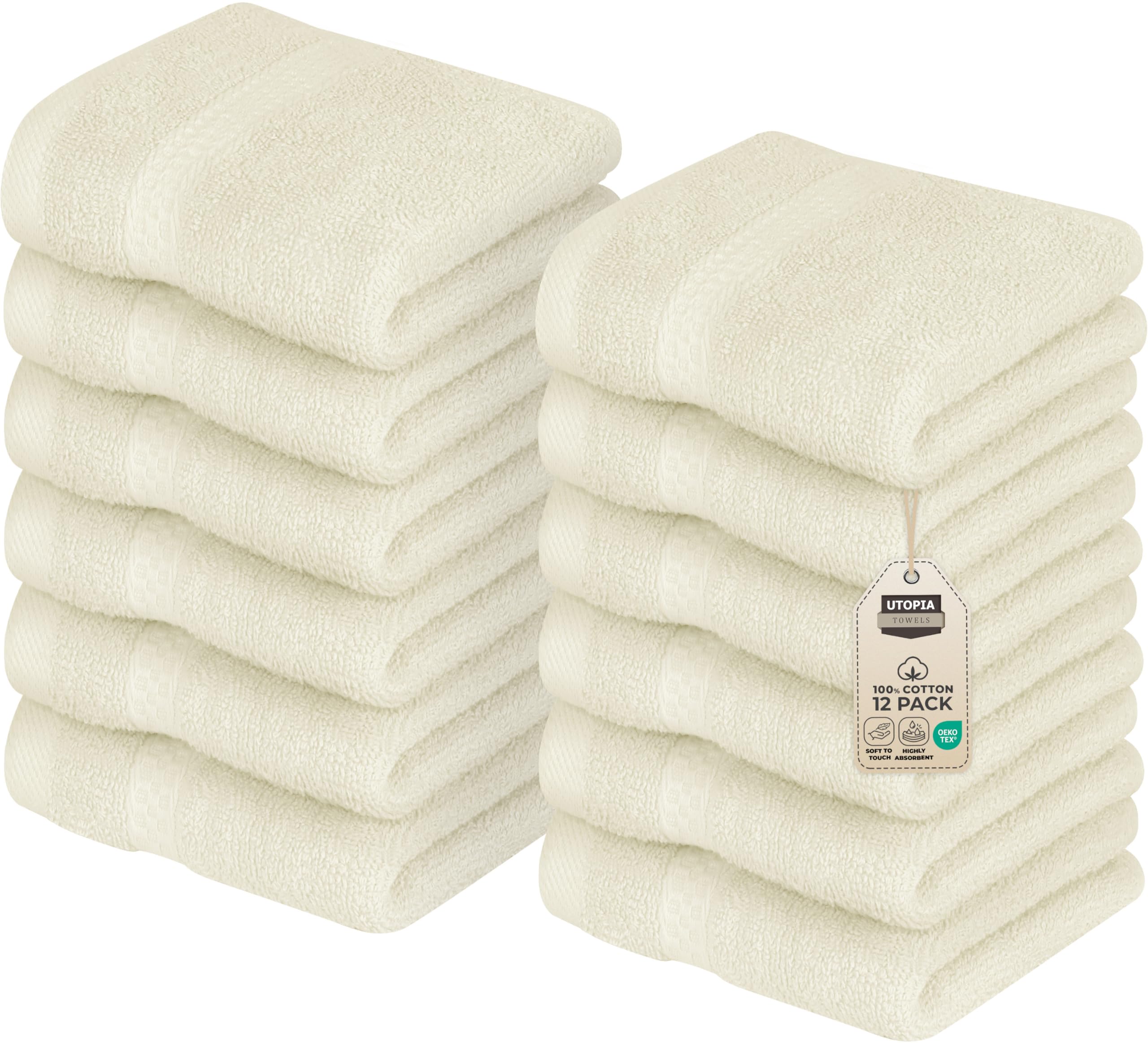 Utopia Towels wash cloths 12x12 ivory for daily cleansing and gentle drying.