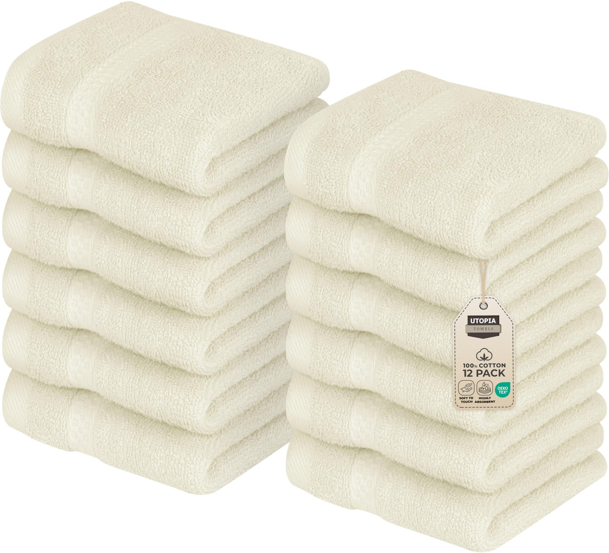 Utopia Towels wash cloths 12x12 ivory for daily cleansing and gentle drying.