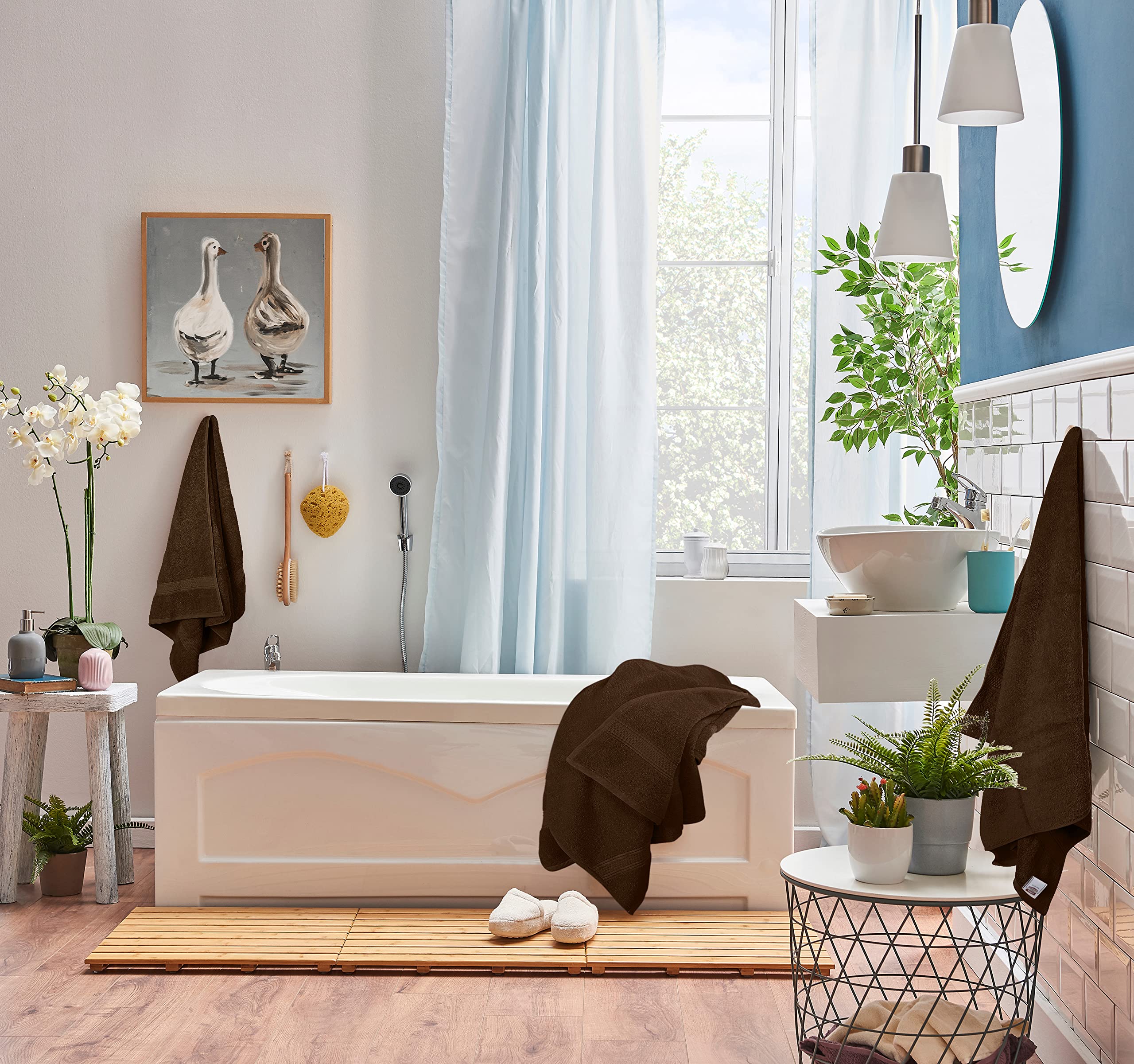 Utopia Towels washcloths brown neatly stacked, perfect for cleansing routines.