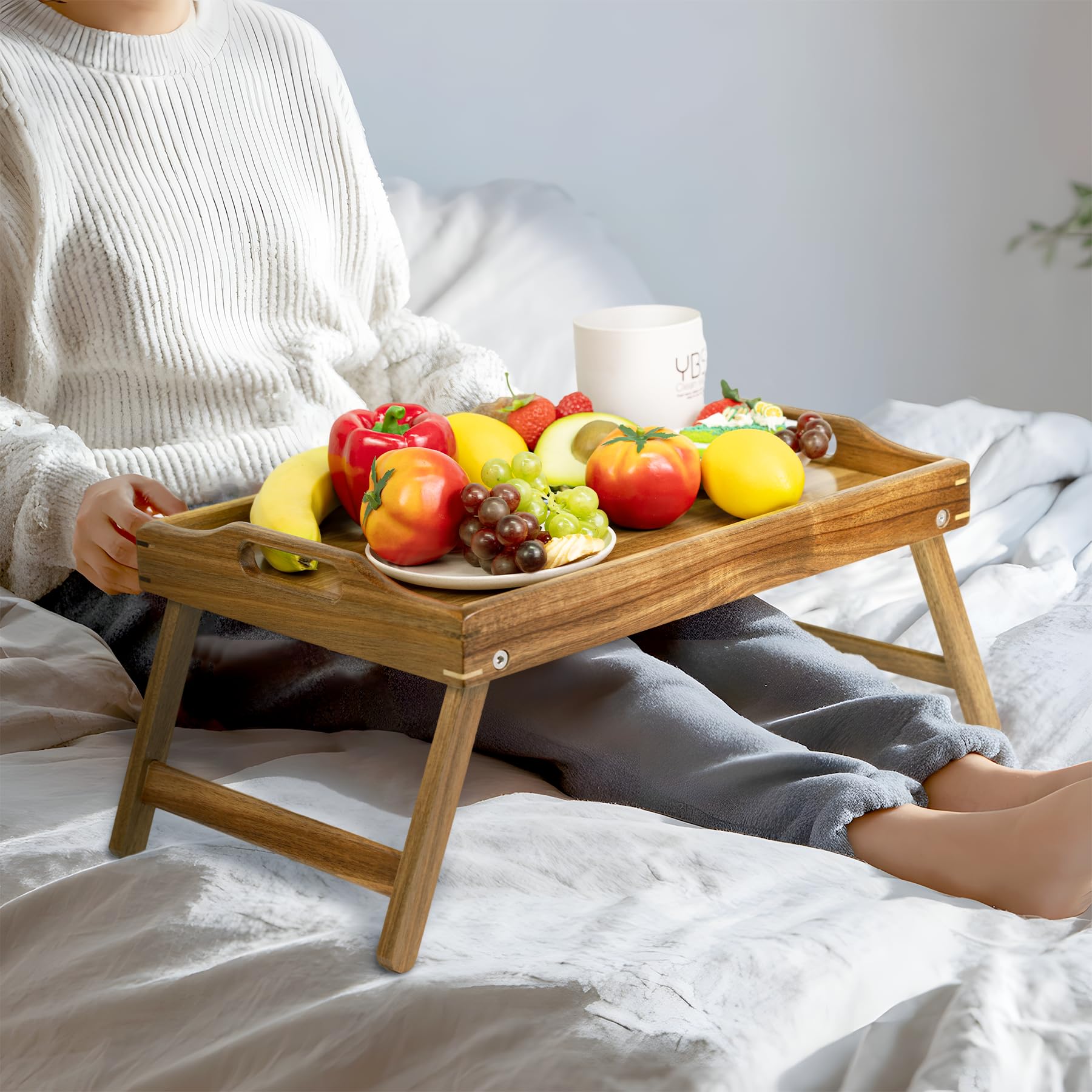 Utoplike Acacia Bed Tray spacious surface ideal for meals and laptops