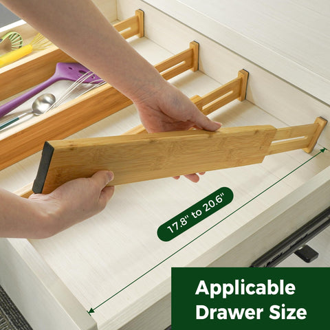 Utoplike bamboo drawer dividers organized in a dresser for socks and underwear.