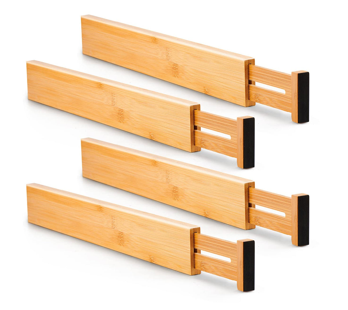 Utoplike bamboo drawer dividers in a large kitchen drawer keep utensils neatly separated.