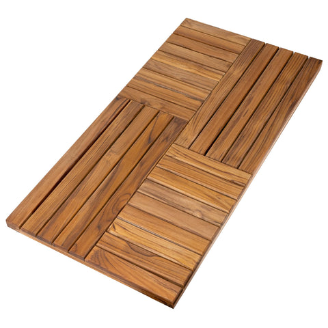 Utoplike teak bath mat with slatted surface for drainage and slip resistance