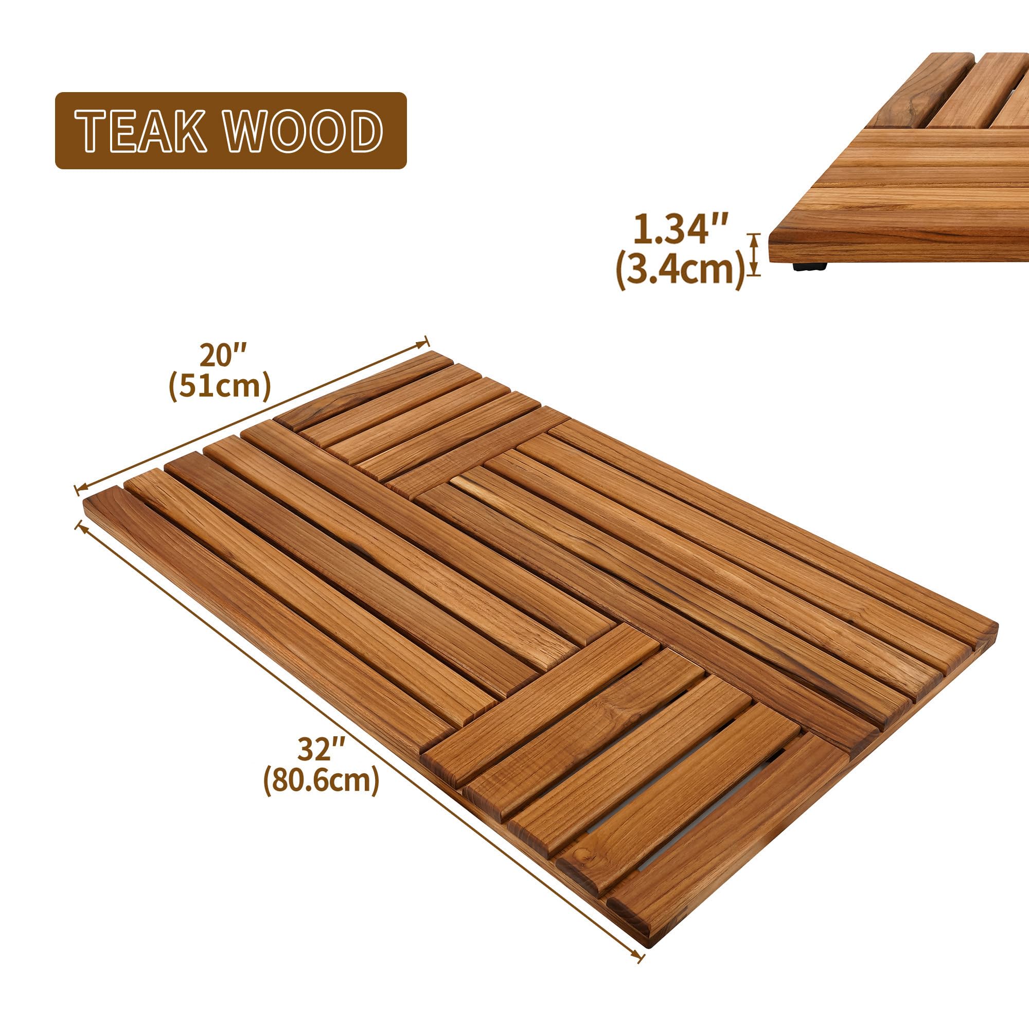 Utoplike teak bath mat close-up of chamfered edges and smooth finish.