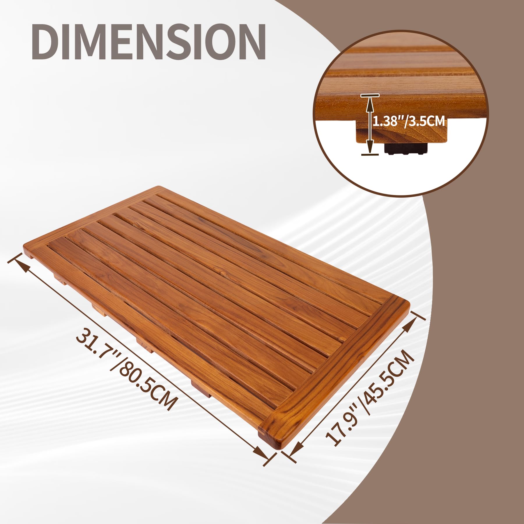 Utoplike teak bath mat drainage design promotes quick drying after use.
