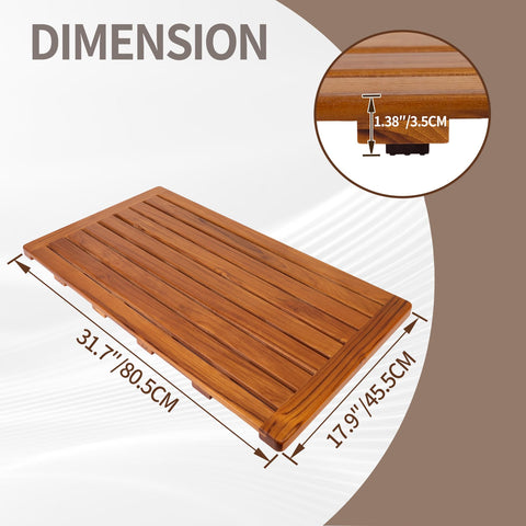 Utoplike teak bath mat drainage design promotes quick drying after use.