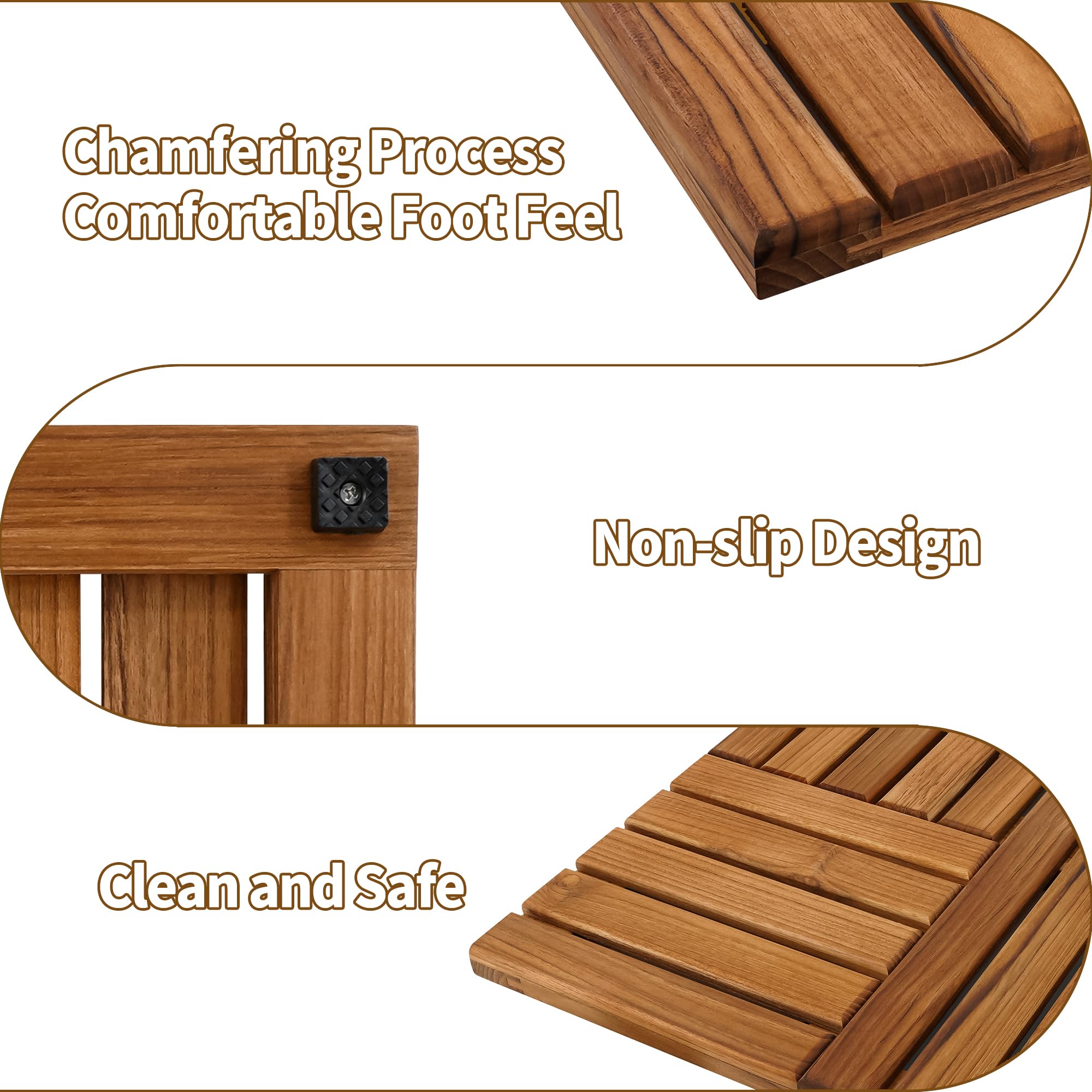 Utoplike easy-clean teak bath mat ready to wipe down after use.