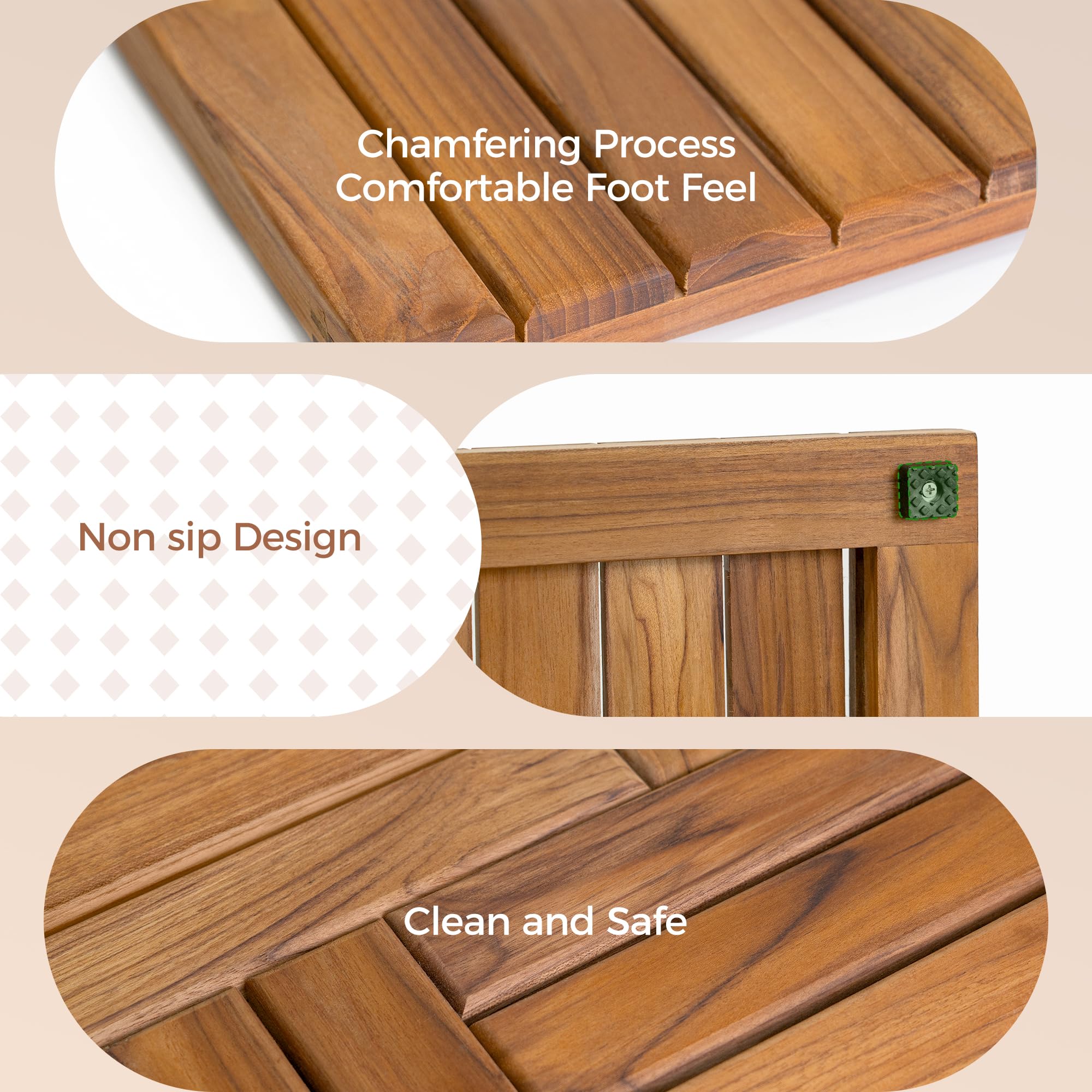 Easy to wipe clean after use on the Utoplike teak bath mat