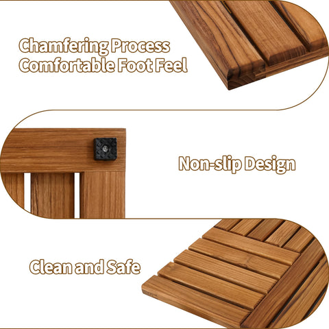 Utoplike easy-clean teak bath mat ready to wipe down after use.