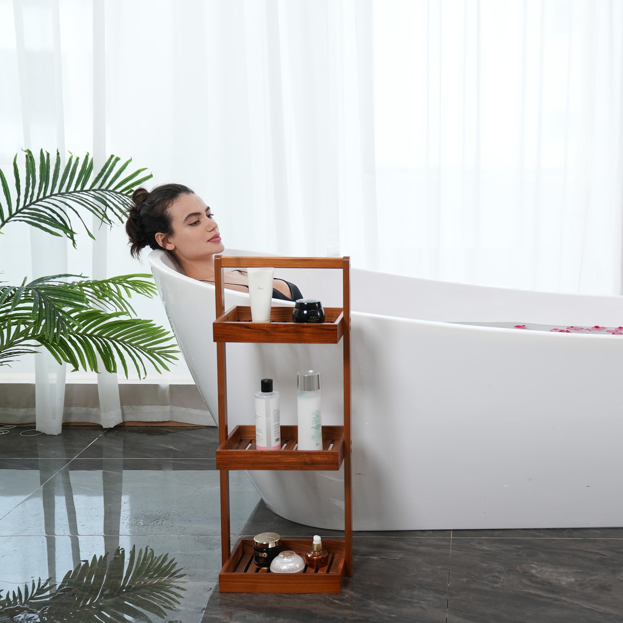 Utoplike teak corner caddy-easy-assembly enables quick setup with included tools.