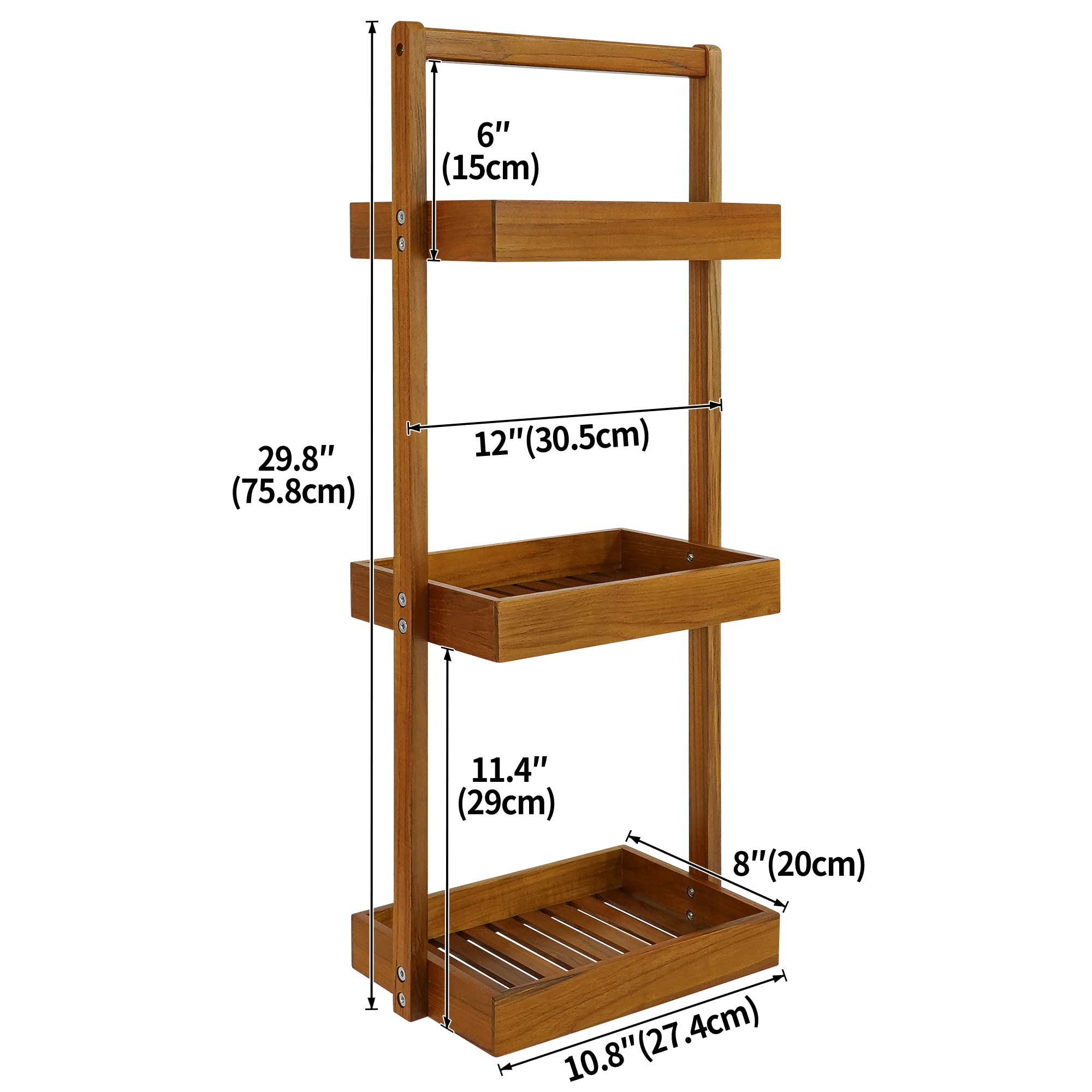 Utoplike teak corner caddy-ventilated-design promotes quick drying for shower supplies.