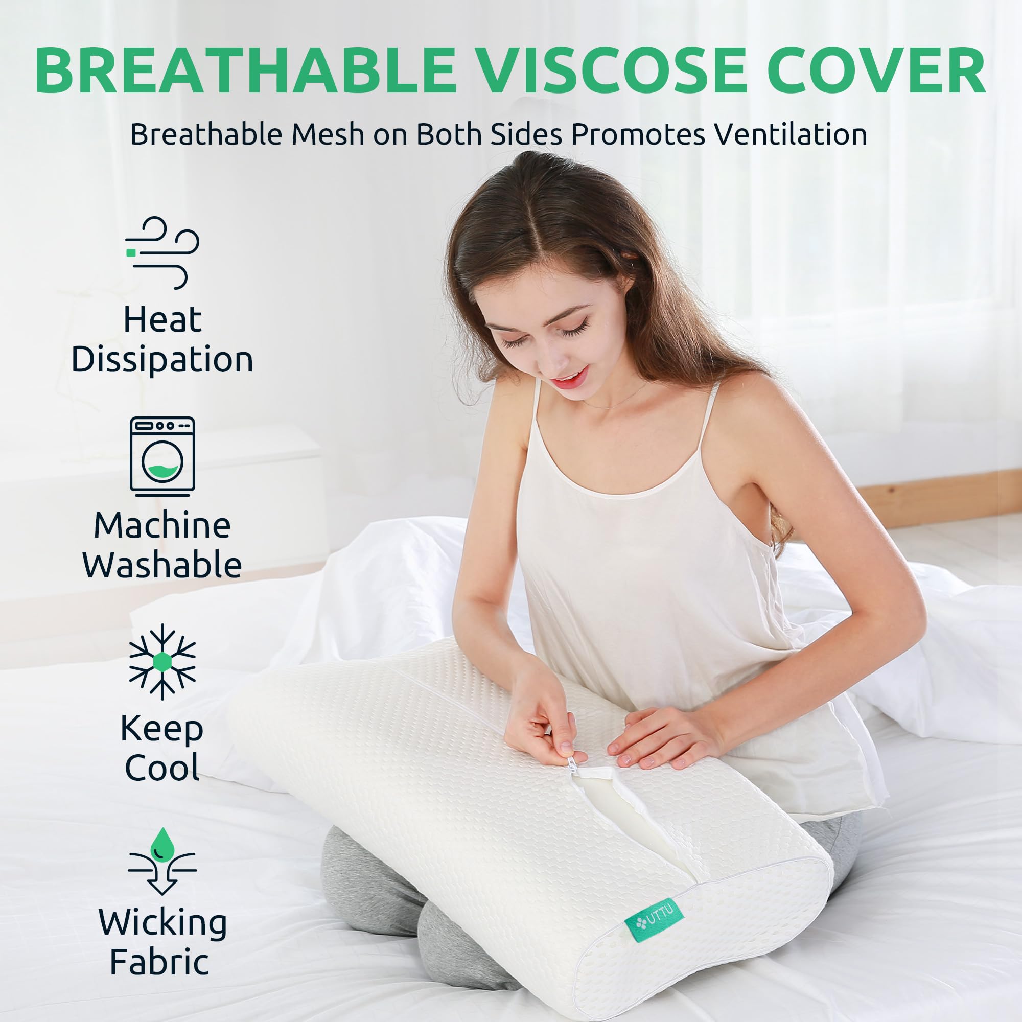 UTTU breathable cover close-up highlighting cooling and washability.