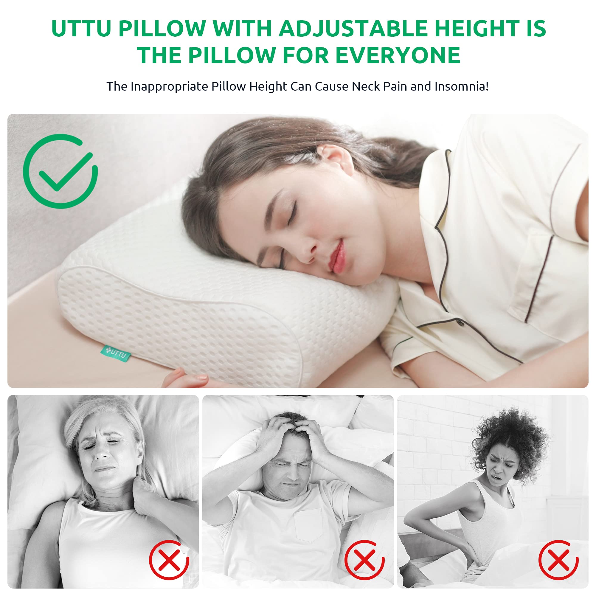UTTU Cervical Pillow low contour with adjustable loft for customizable comfort all night