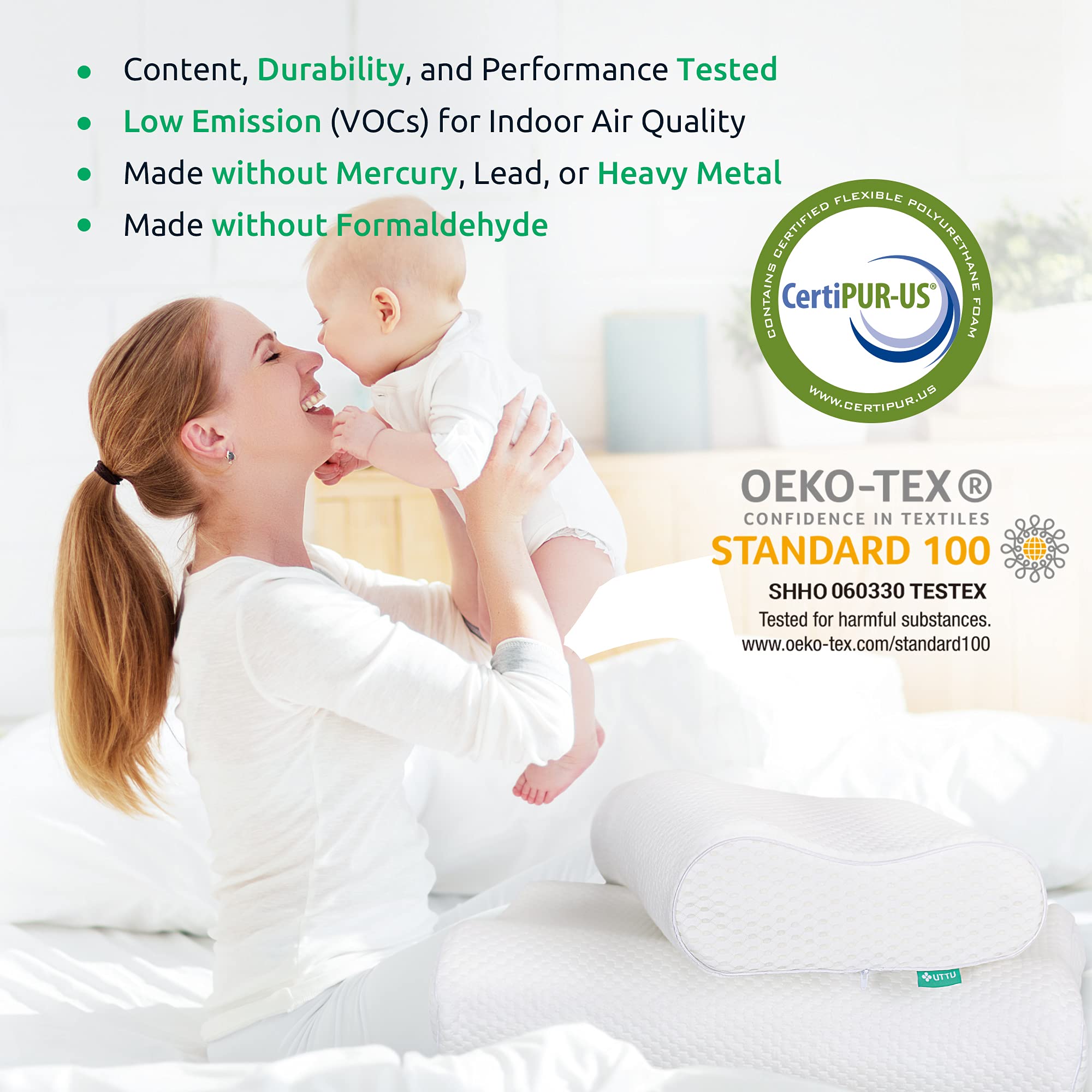 UTTU Cervical Pillow side-sleep setup demonstrates versatile neck support