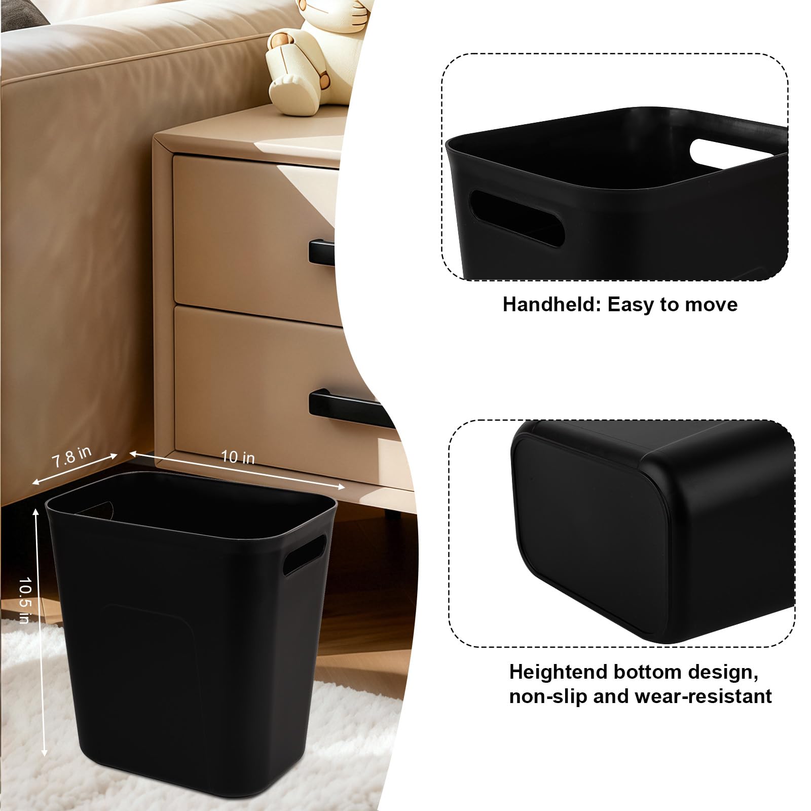 UUJOLY compact 3.5-gallon trash can fits in corners and under desks.