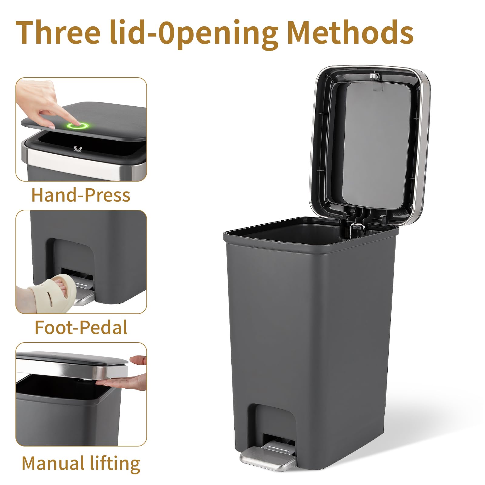 UUJOLY compact trash bin fits tight spaces for daily use.