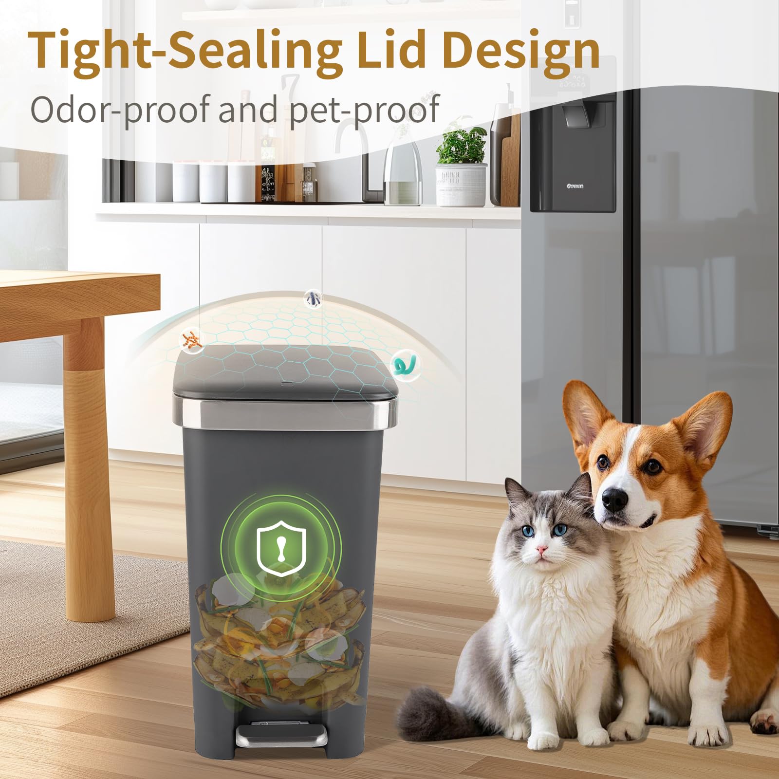 UUJOLY durable PP plastic with stainless steel pedal maintains longevity.