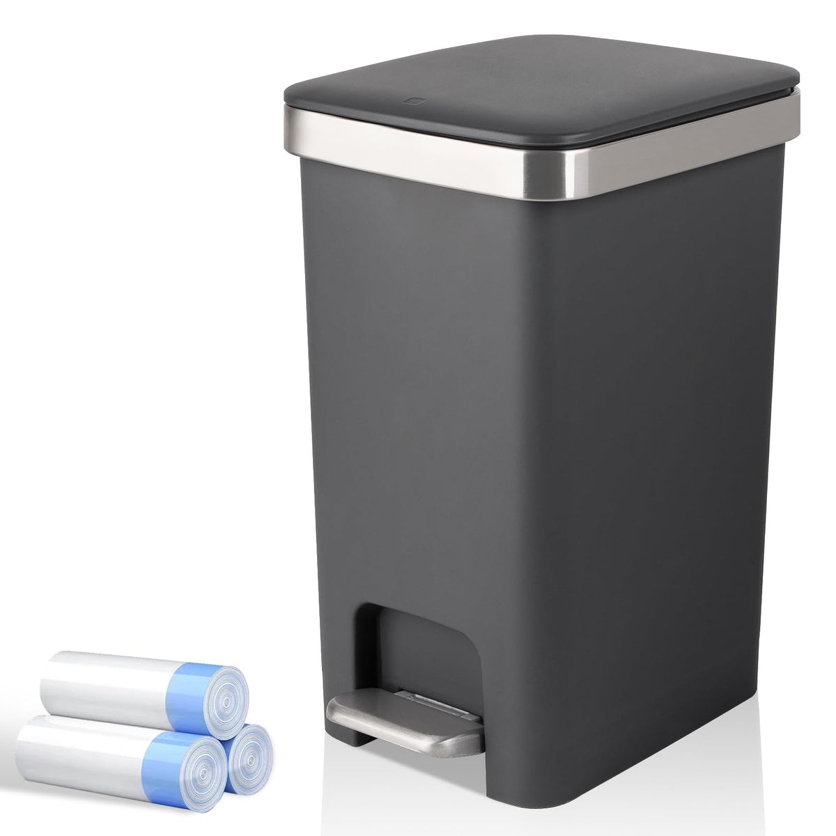 UUJOLY small bathroom trash can with pedal lid for hands-free waste disposal.