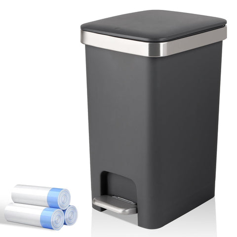UUJOLY small bathroom trash can with pedal lid for hands-free waste disposal.