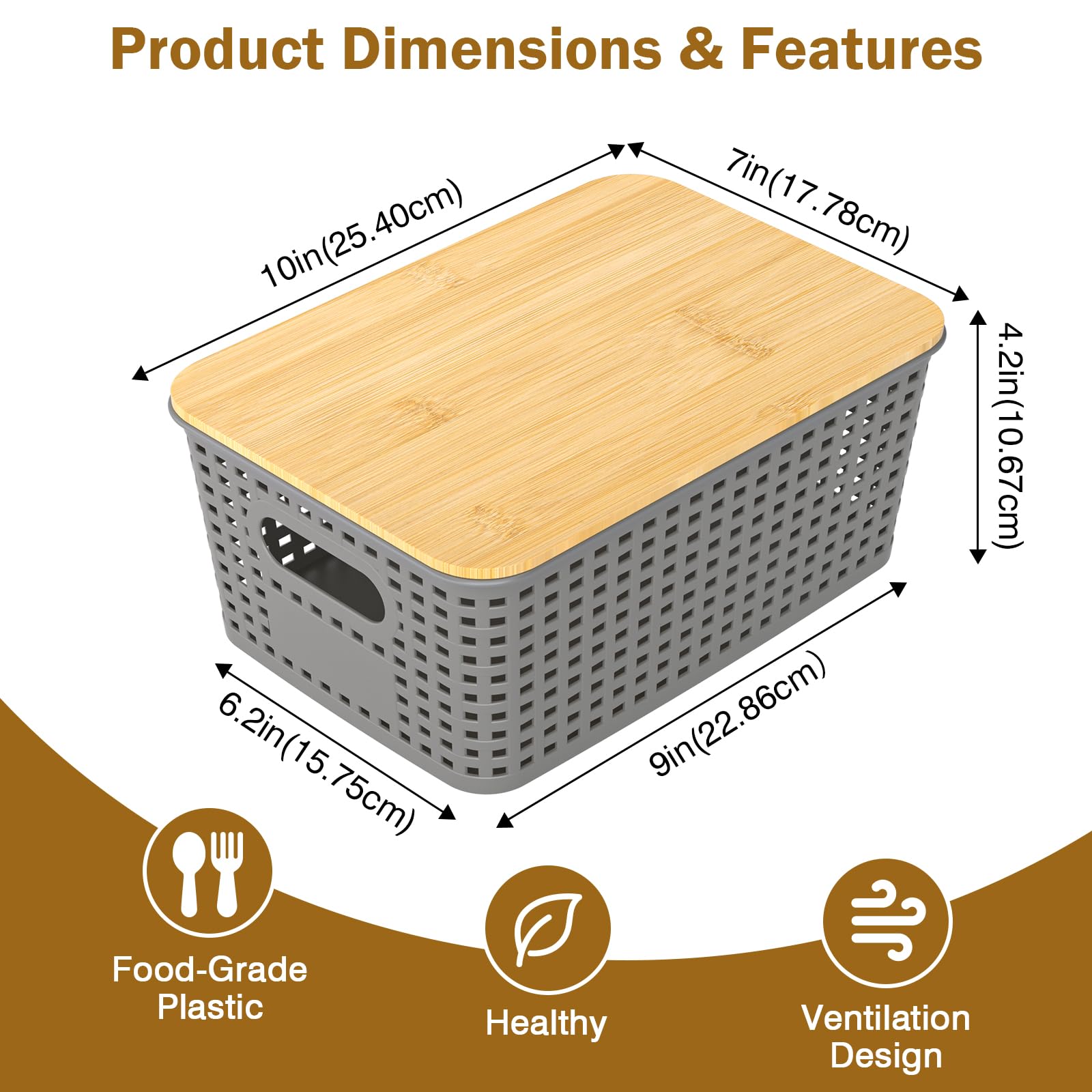 Uvellgift grey plastic storage bins with lids for closet organization.
