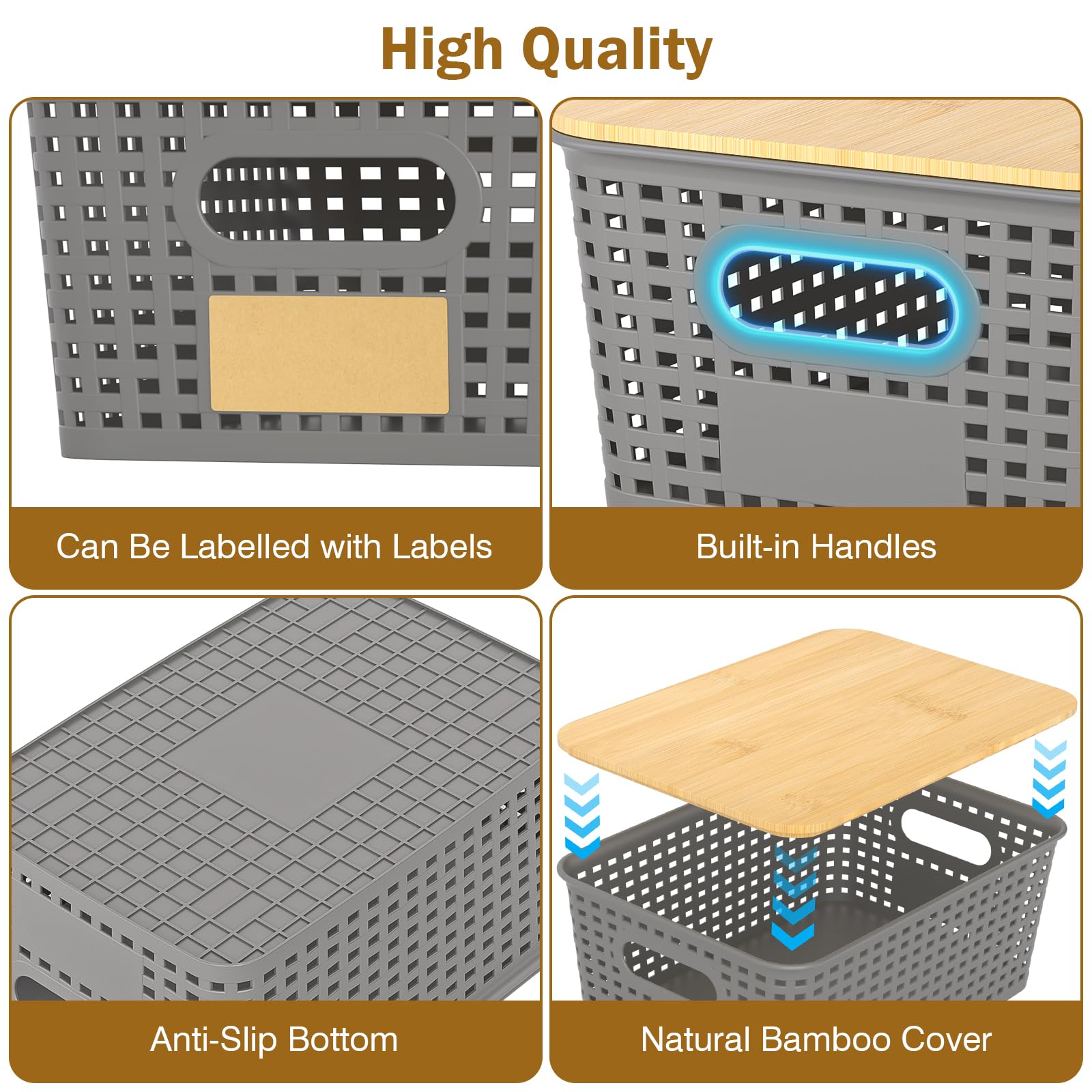 Uvellgift ventilated storage bins showing breathable design on shelves.