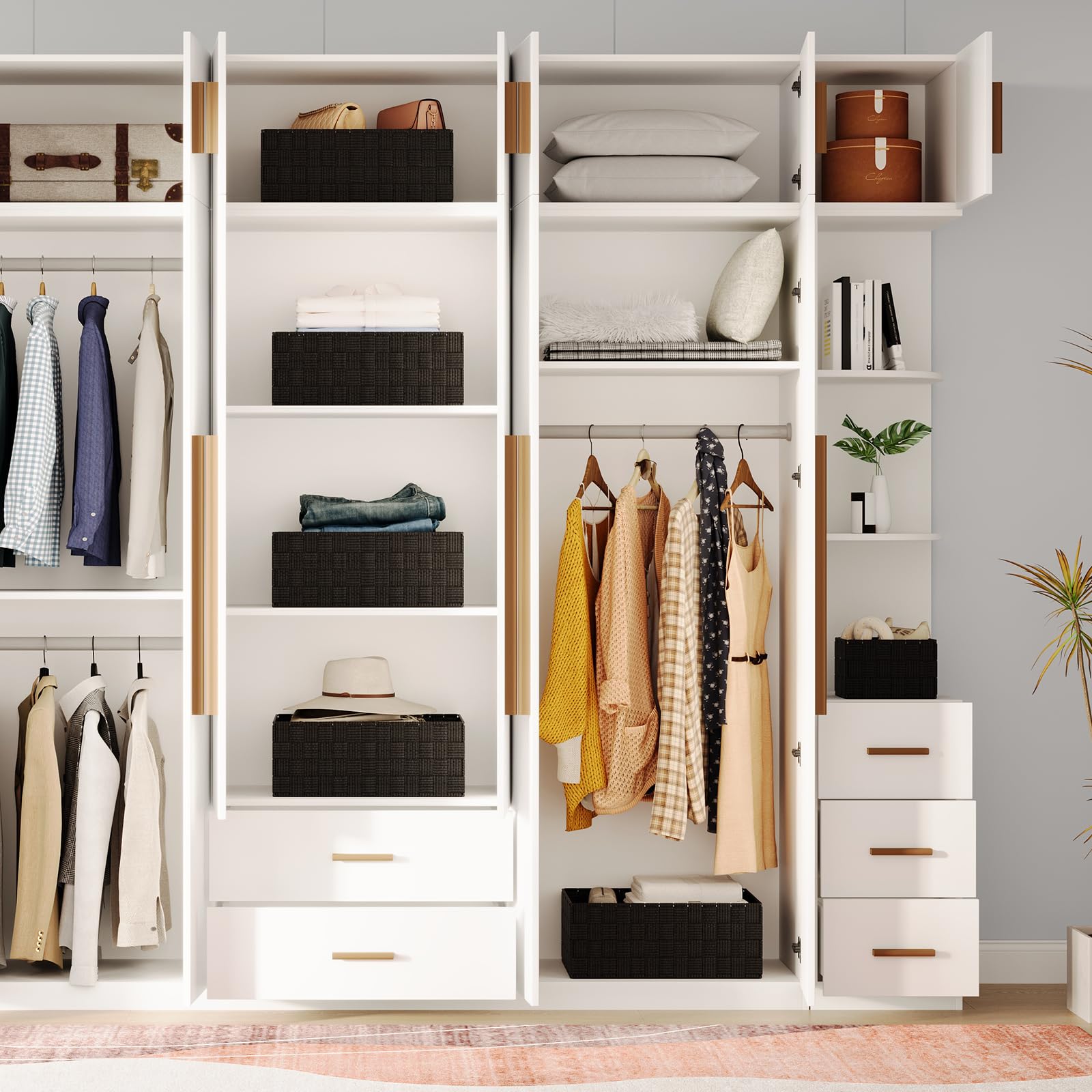 Uvellgift woven baskets bedroom setup black neatly organize shelves.