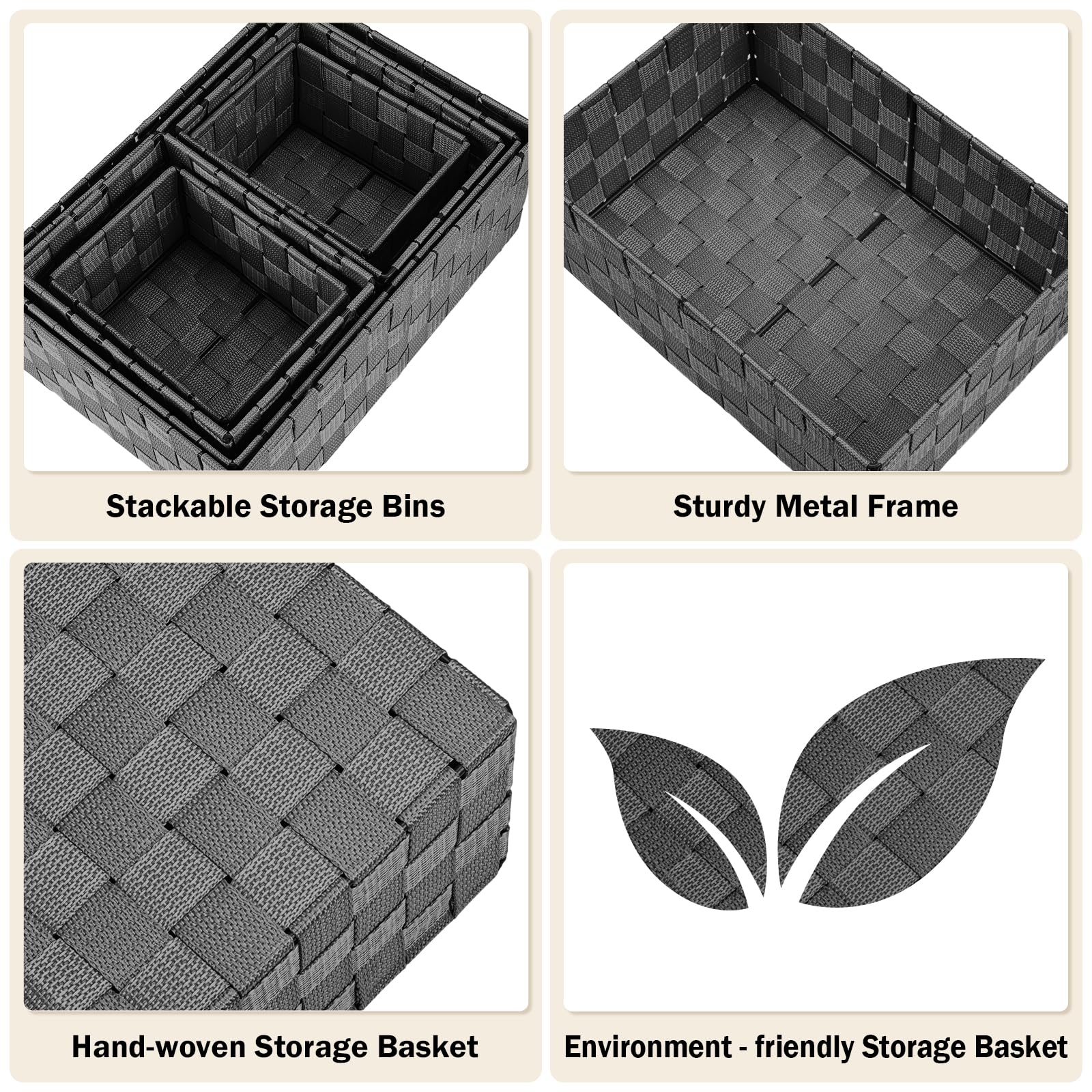 Uvellgift woven baskets in-drawer black ideal for towels, cosmetics, or toys.