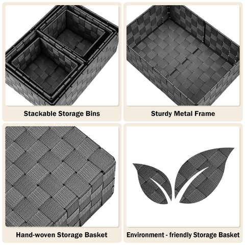 Uvellgift woven baskets in-drawer black ideal for towels, cosmetics, or toys.