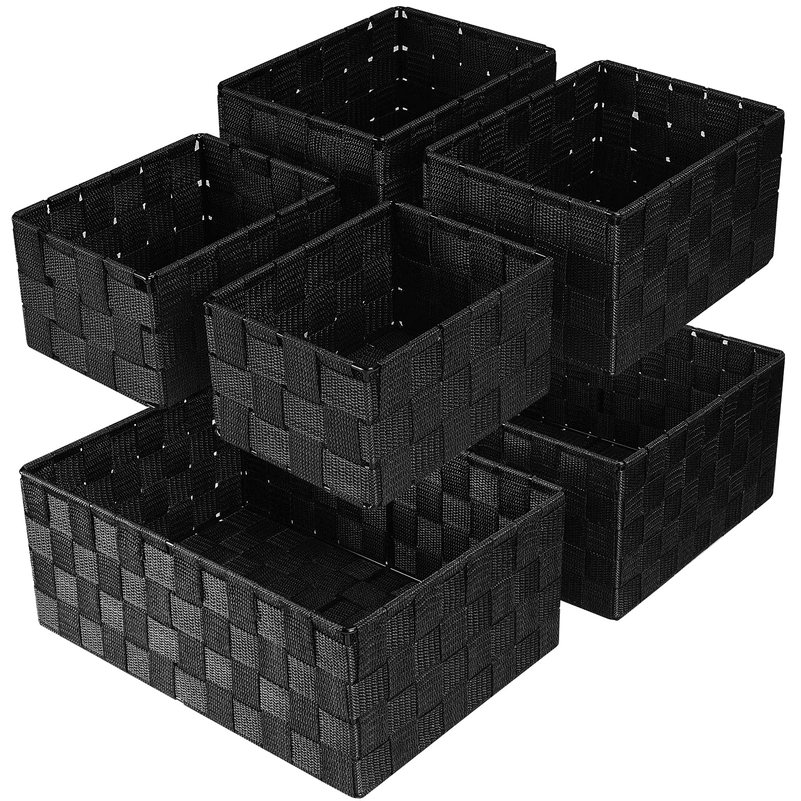 Uvellgift woven storage baskets set6 black in-drawer organizer for clothes and closet organization.